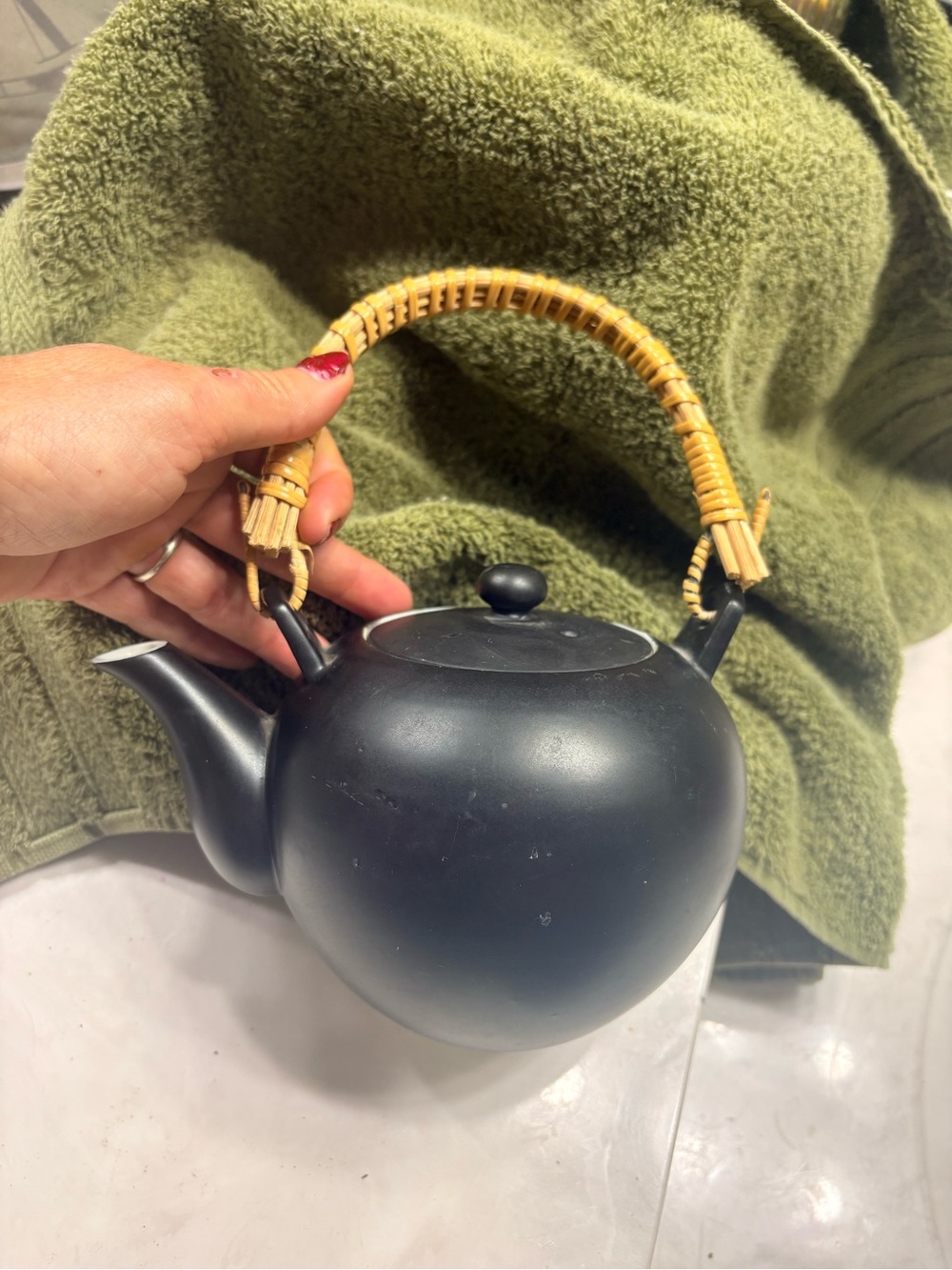 Black Ceramic Teapot with Woven Handle